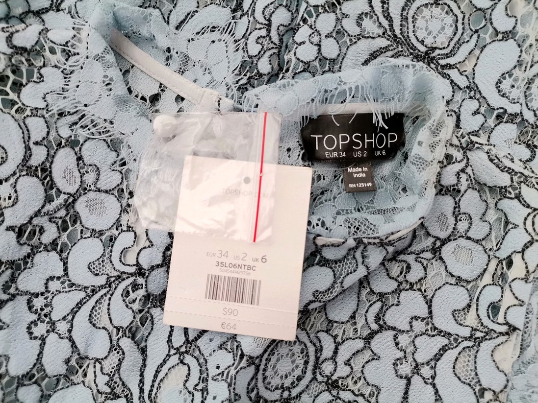 Topshop Stl 34 Färg Blå Abstrakt Blommig Mock turtle Tunika blus Kortärmad Material Bomull