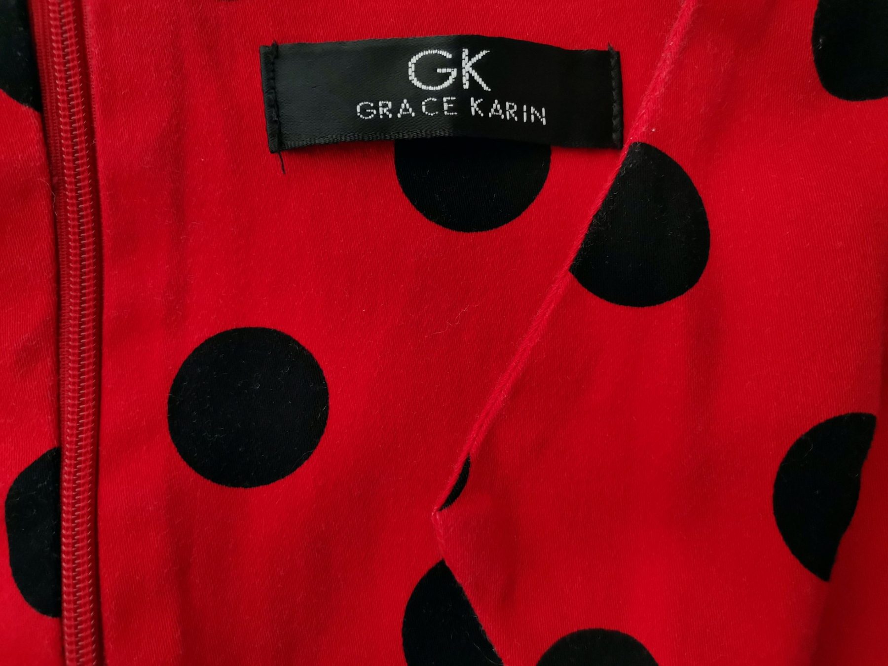 Grace Karin Stl 34/36 Färg Röd Prickar Kvadratisk urringning Penn Klänning Kortärmad Knälängd