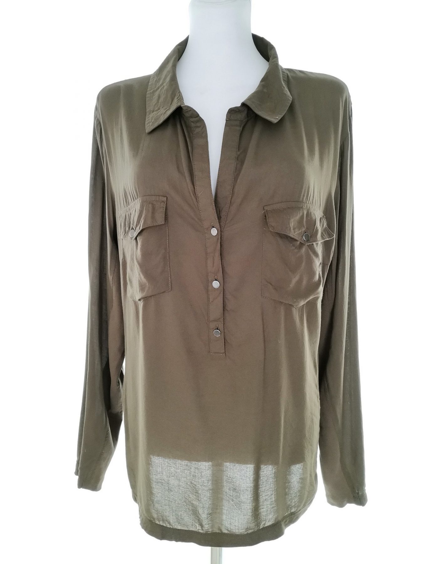 Cream Stl 44 Färg Khaki Krage Popover Blus Knappar Långärmad Material Viskos 100%