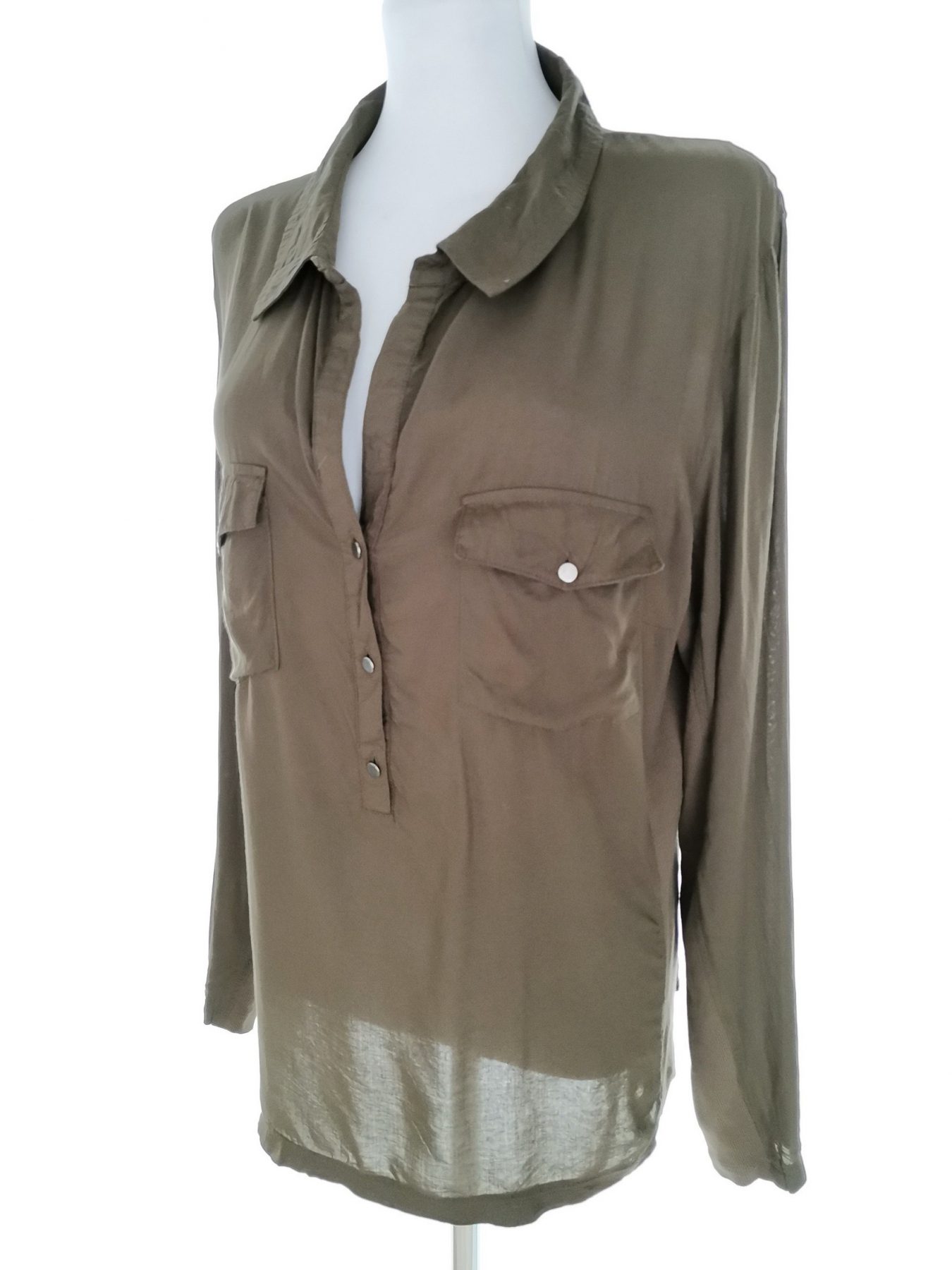 Cream Stl 44 Färg Khaki Krage Popover Blus Knappar Långärmad Material Viskos 100%