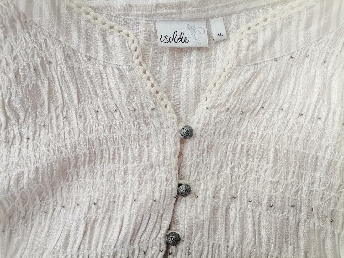 Isolde Stl XL Färg Beige Ränder Split Crew Neck Popover Tunika Blus ärm 3/4 Material Viskos 100%