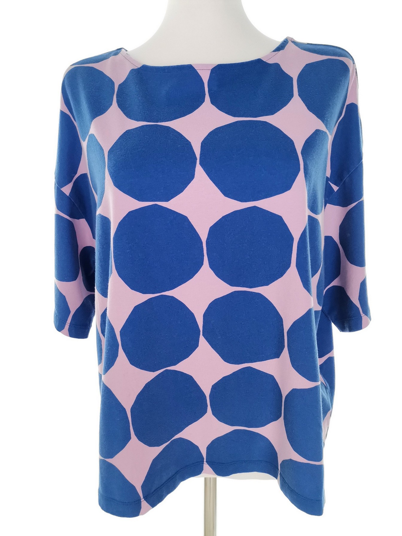 Marimekko Stl L Färg Blå Prickar Rund urringning Blus ärm 3/4 Material Bomull 100%