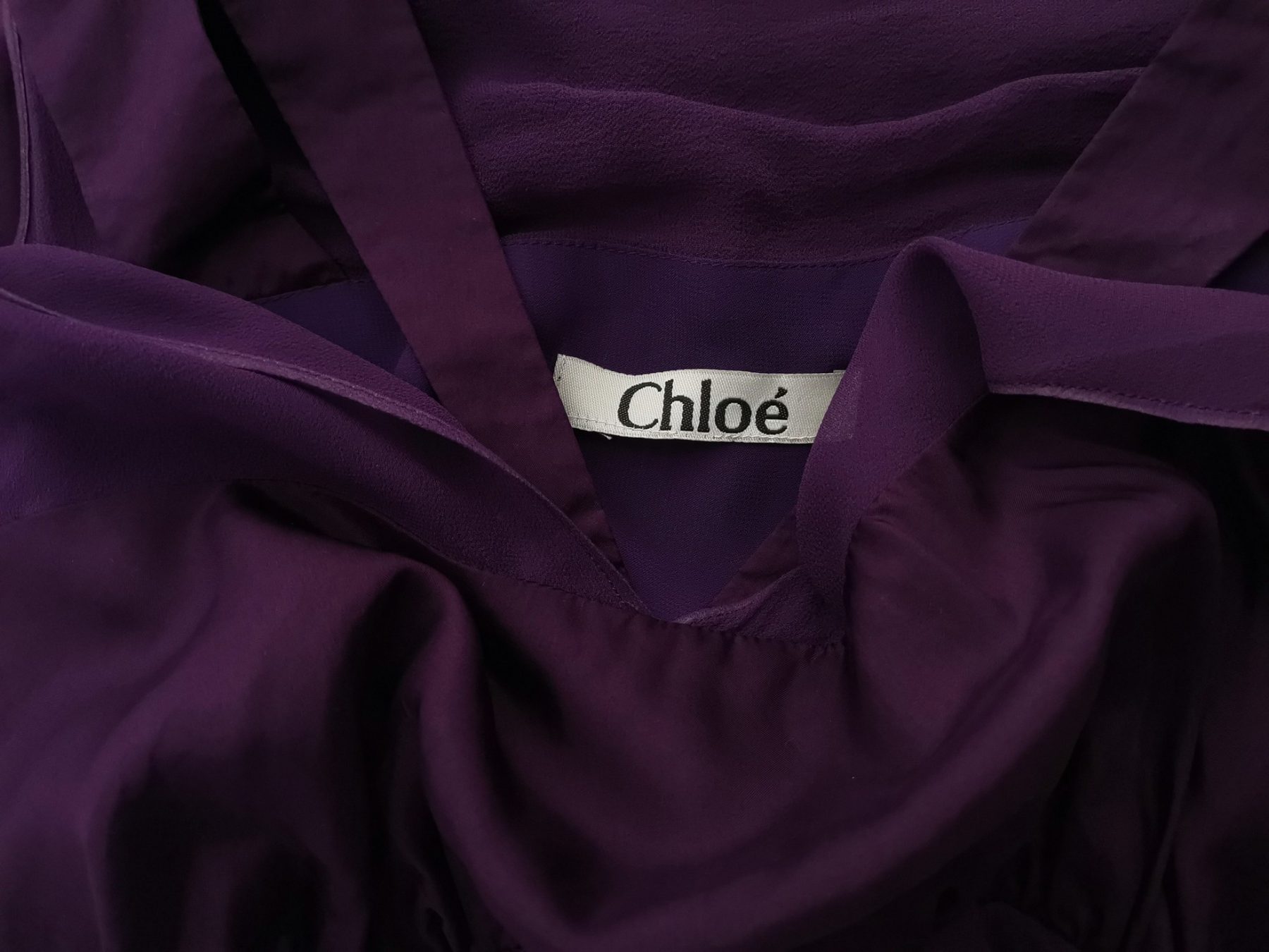 Chloé Stl 34/36 Färg Lila V-ringning Raka Klänningen Ärmlös Knälängd Material Siden 100%