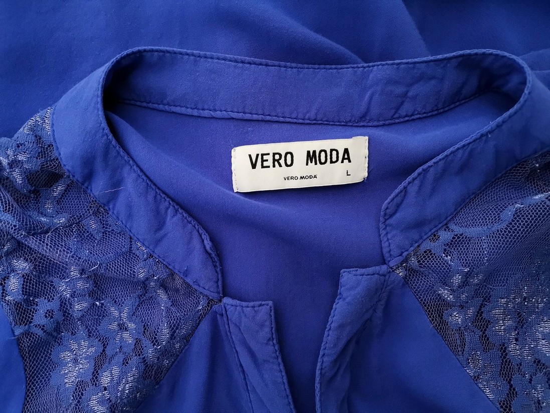 Vero moda Stl L Färg Blå Split Crew Neck Knäppt Blus ärm 3/4 Material Viskos 100%