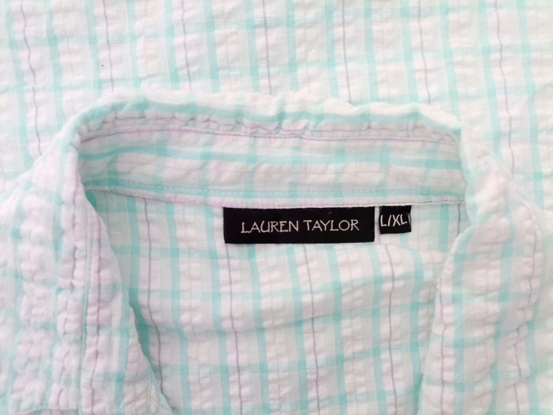 Lauren taylor Stl L/XL Färg Blå Rutigt Krage Knäppt Skjort Blus Kortärmad Material Bomull 100%