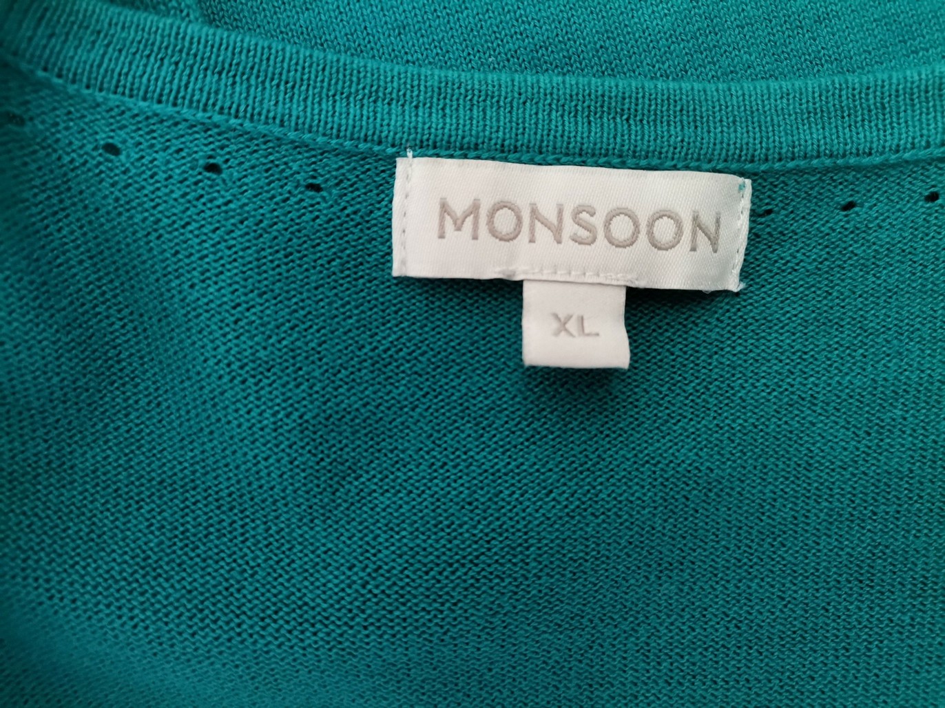 Monsoon Stl XL Färg Blå V-ringning Öppen kofta ärm 3/4 Material Bomull 100% Finstickat