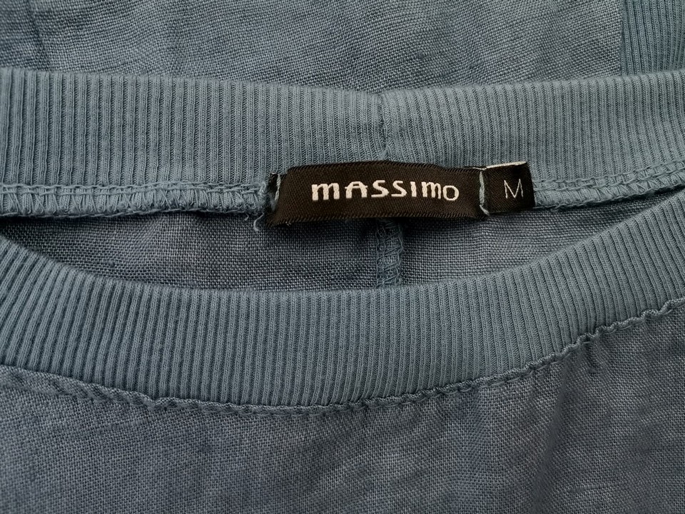 MASSIMO Italy Stl M Färg Blå Rund urringning Raka Klänningen Kortärmad Midi Material Lin 100%