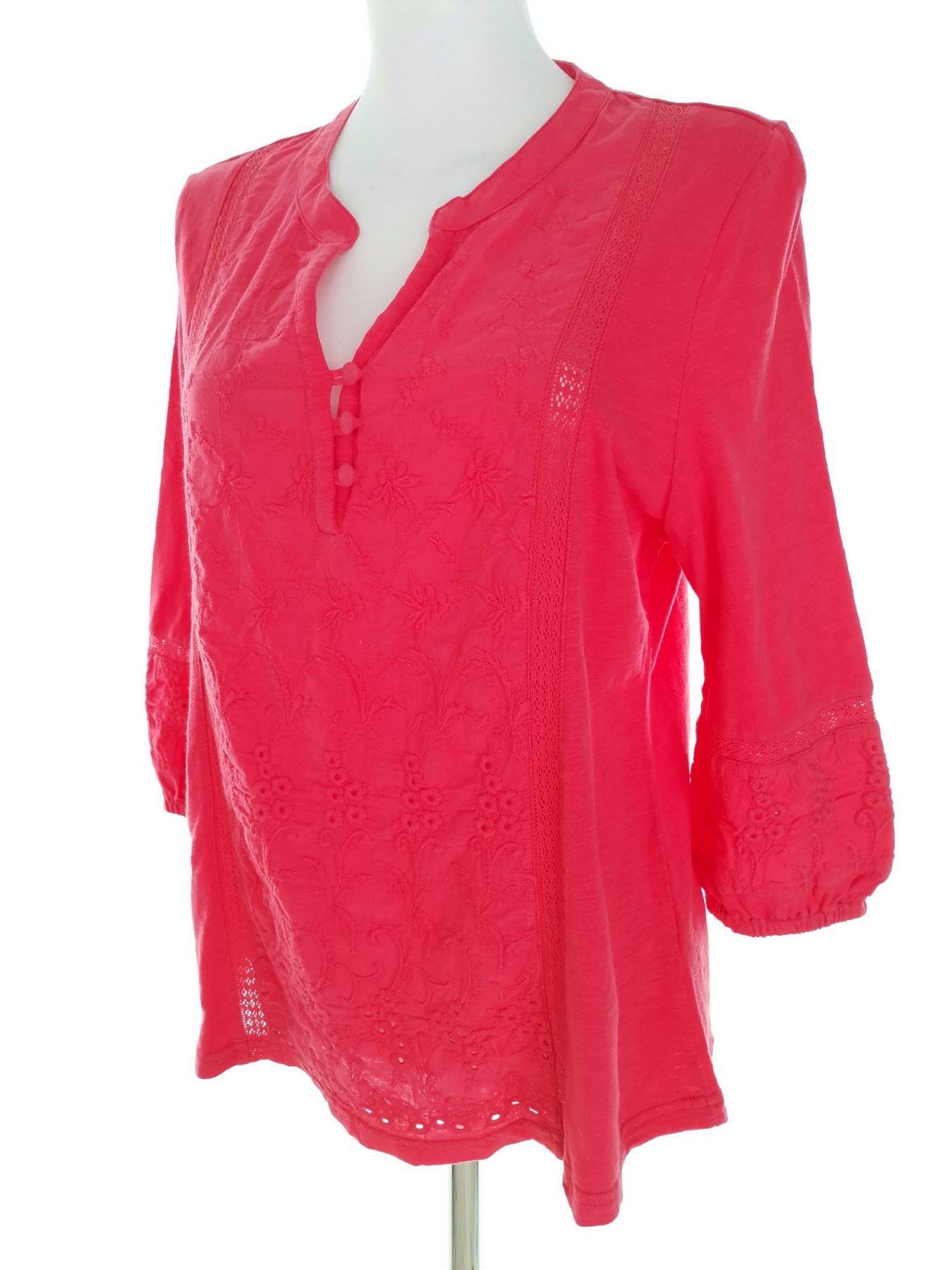 Andrea Stl M Färg Rosa Split Crew Neck Blus ärm 3/4 Material Bomull 100%