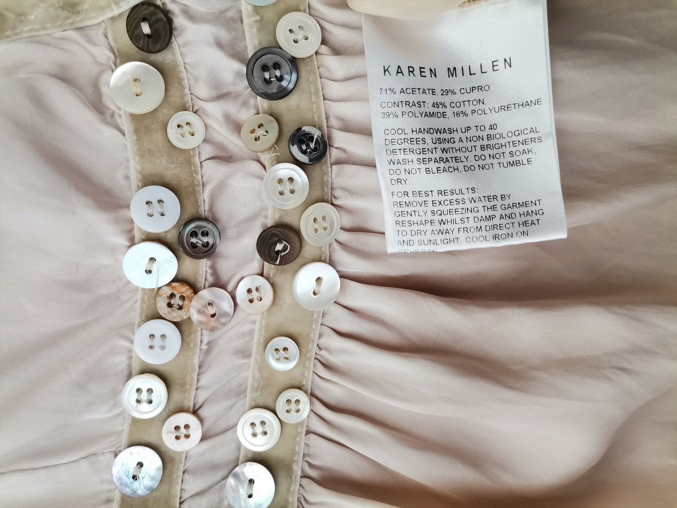 Karen MILLEN Stl 8 (36) Färg Pärla Split Crew Neck Blus Kortärmad