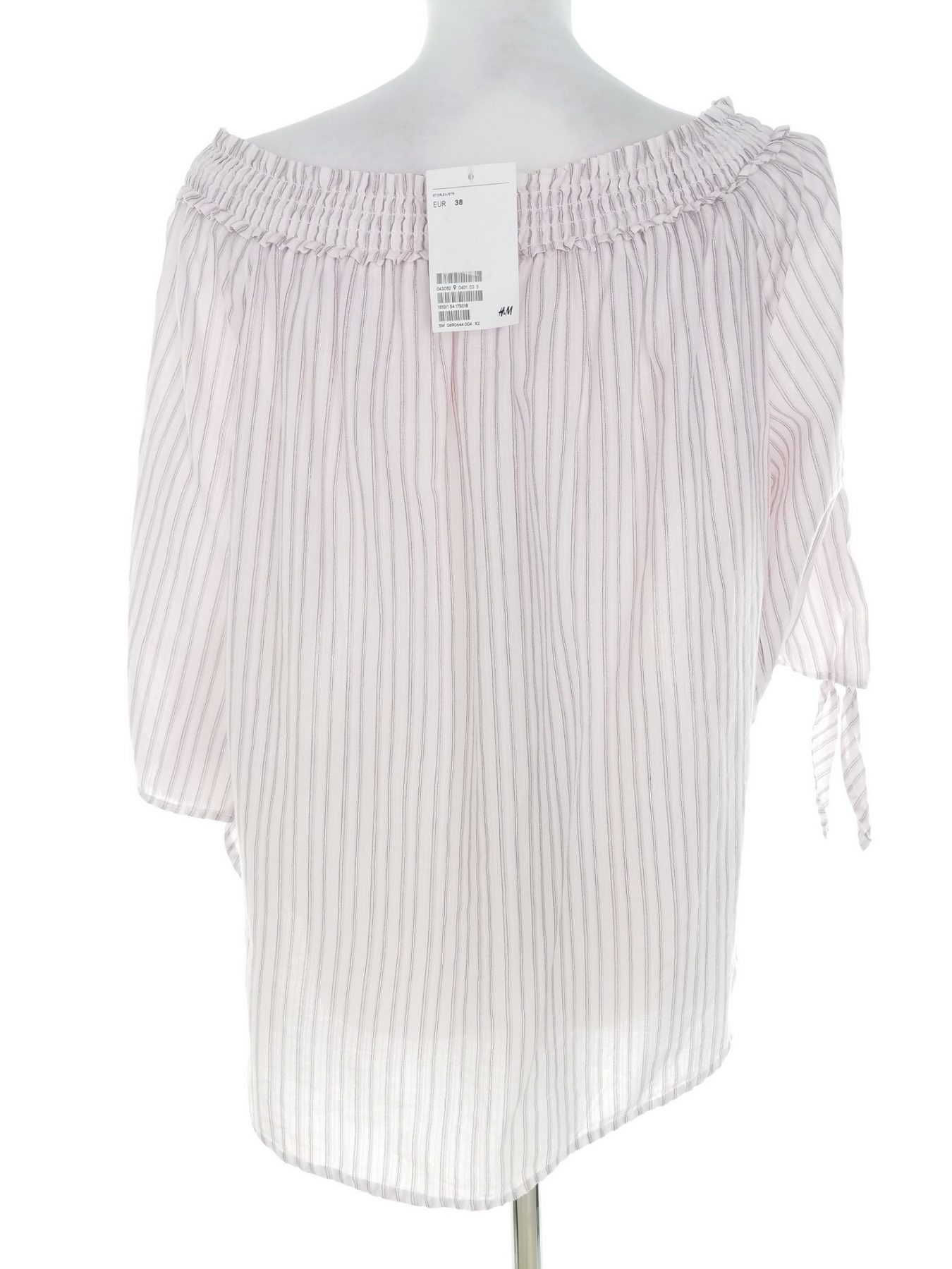 H&m Stl 38 Färg Rosa Ränder Båtringning Blus ärm 3/4 Material Bomull 100%