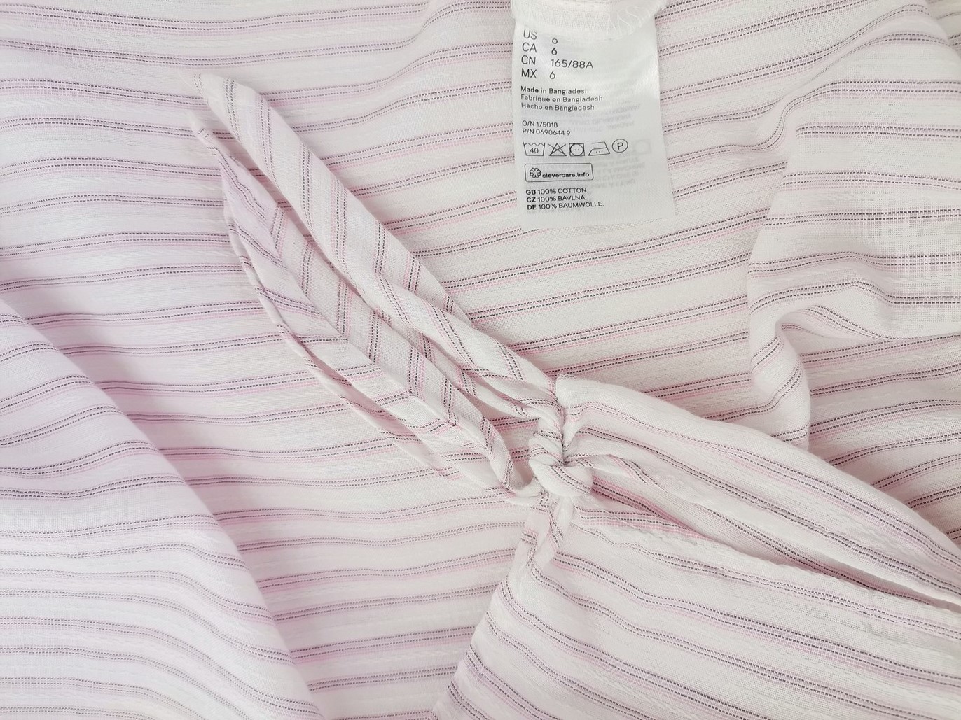 H&m Stl 38 Färg Rosa Ränder Båtringning Blus ärm 3/4 Material Bomull 100%