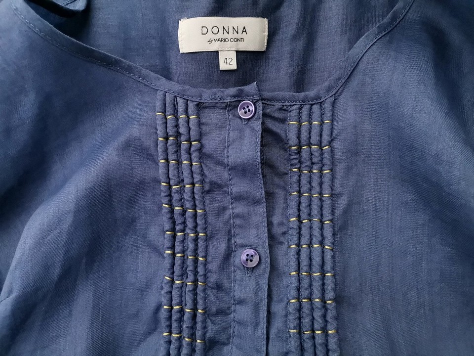 DONNA by MARIO CONTI Stl 42 Färg Blå Rund urringning Knäppt Tunika Blus Långärmad Material Ramie