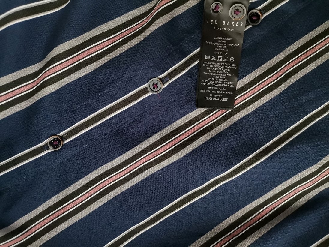 Ted Baker Stl 4 (XL) Färg Marinblå Ränder Krage Herr skjorta, casual Kortärmad Material Bomull 100%