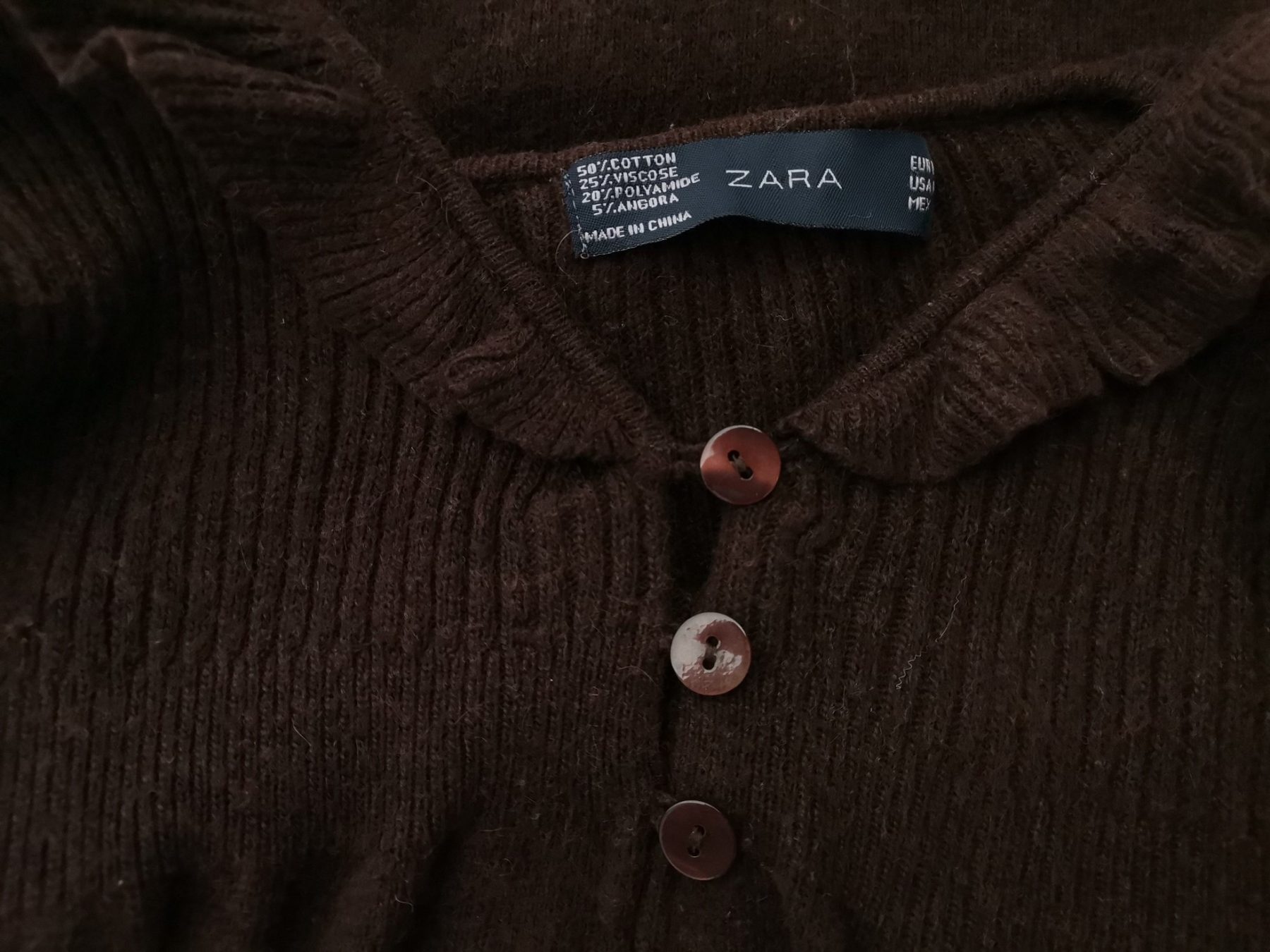 Zara Stl L Färg Brun Krage Lång knäppt kofta Långärmad Material Bomull Finstickat