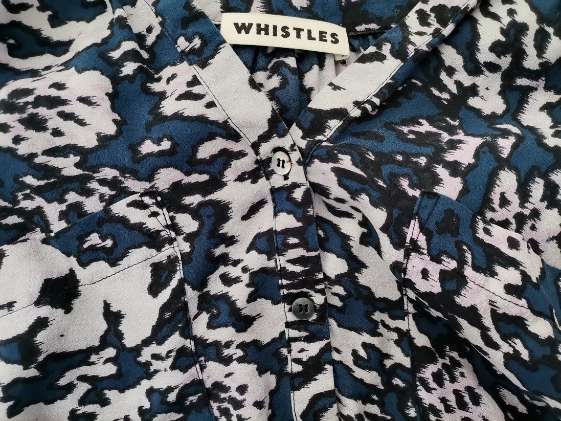 Whistles Stl 42/44 Färg Blå Djurtryck Split Crew Neck Popover Blus Knappar Långärmad