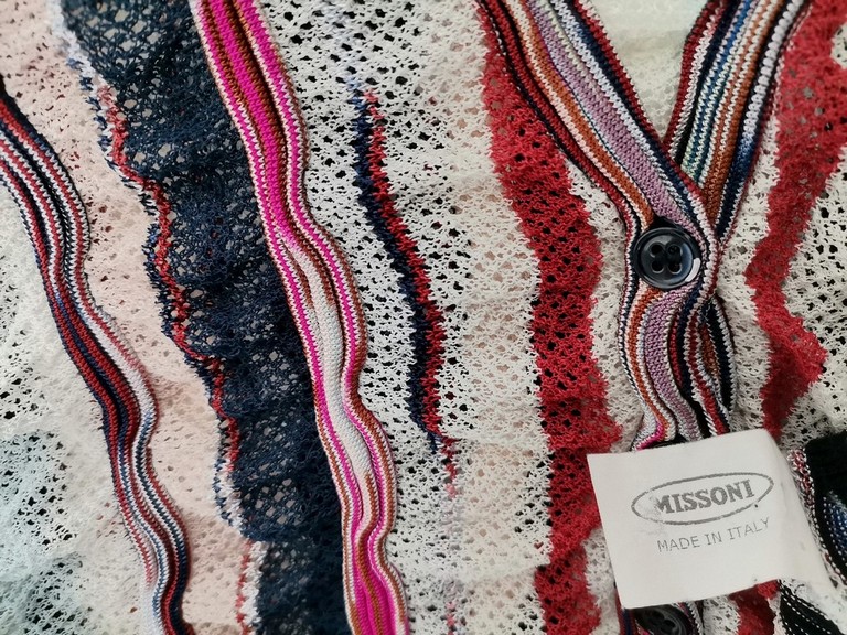 Missoni Stl 38/40 Färg Blå Ränder V-ringning Knäppt kofta Långärmad Material Rayon Finstickat