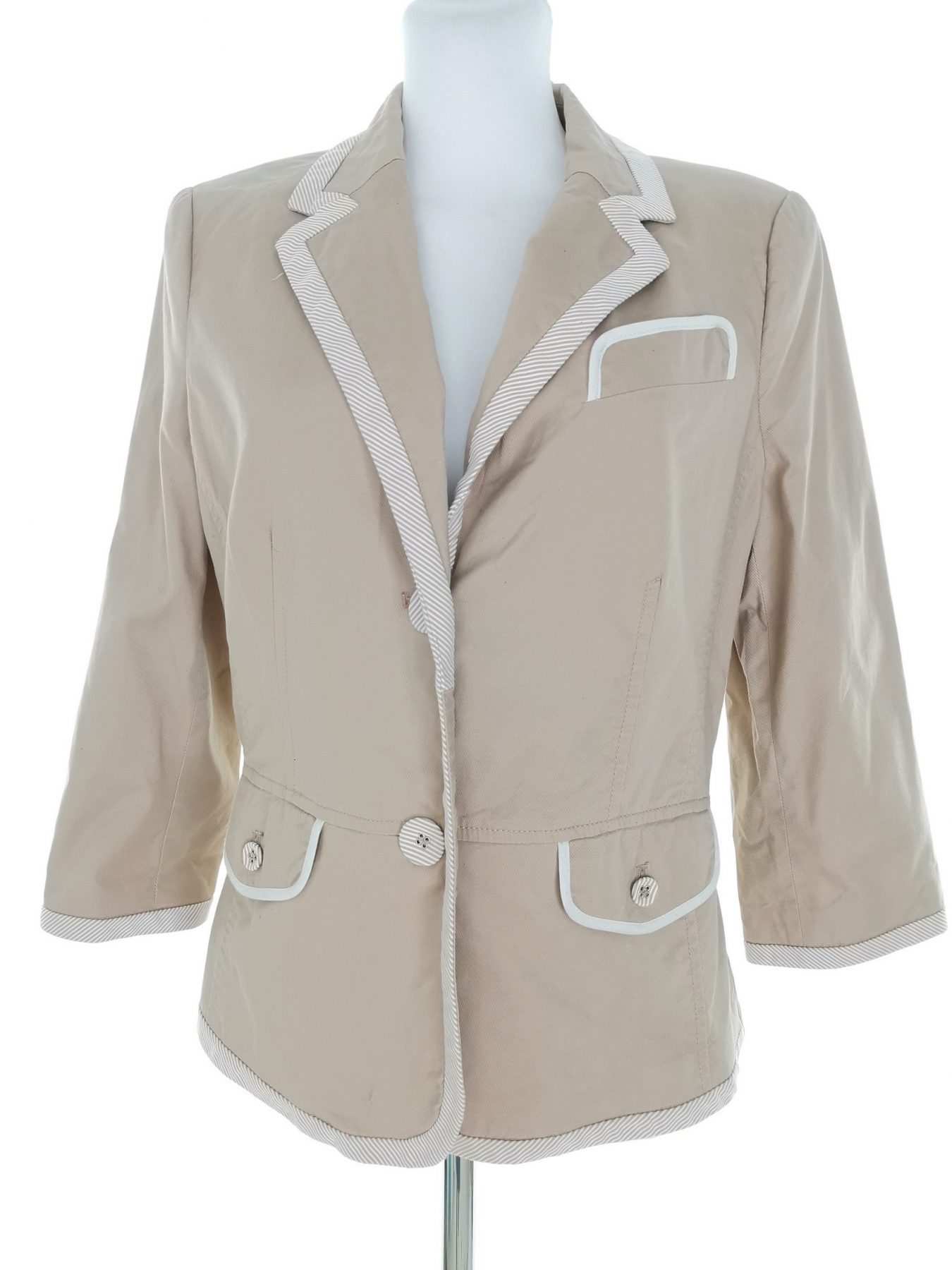 Jasper Conran Stl 12 (40) Färg Beige Ränder Krage Kavaj med knappar ärm 3/4 Material Bomull