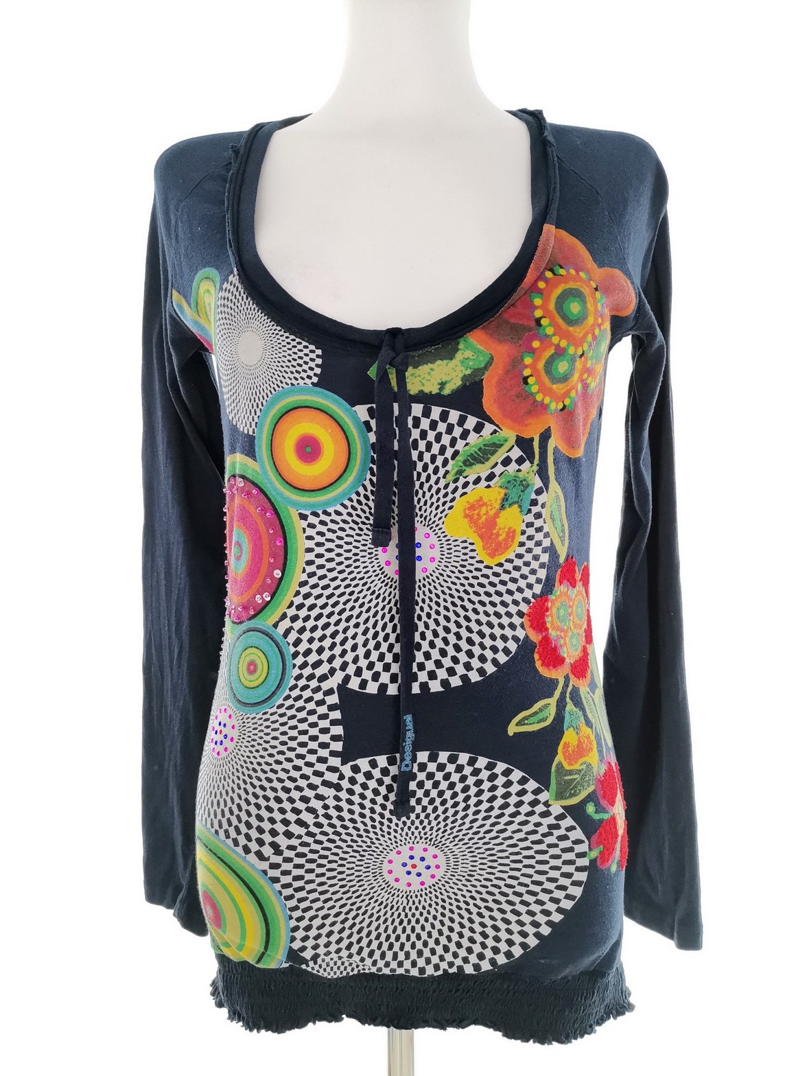 DESIGUAL Stl 38/40 Färg Marinblå U-ringning Blus Långärmad