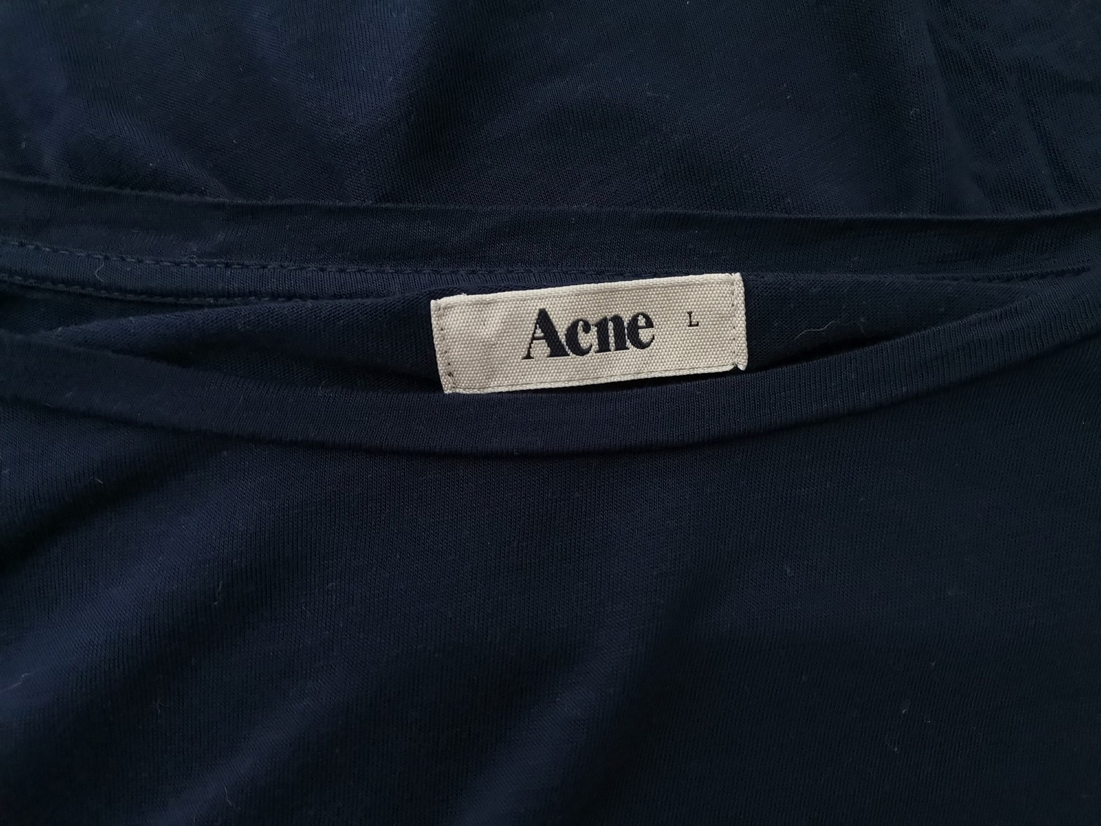 ACNE Stl L Färg Marinblå U-ringning Blus Kortärmad Material Tencel 100%