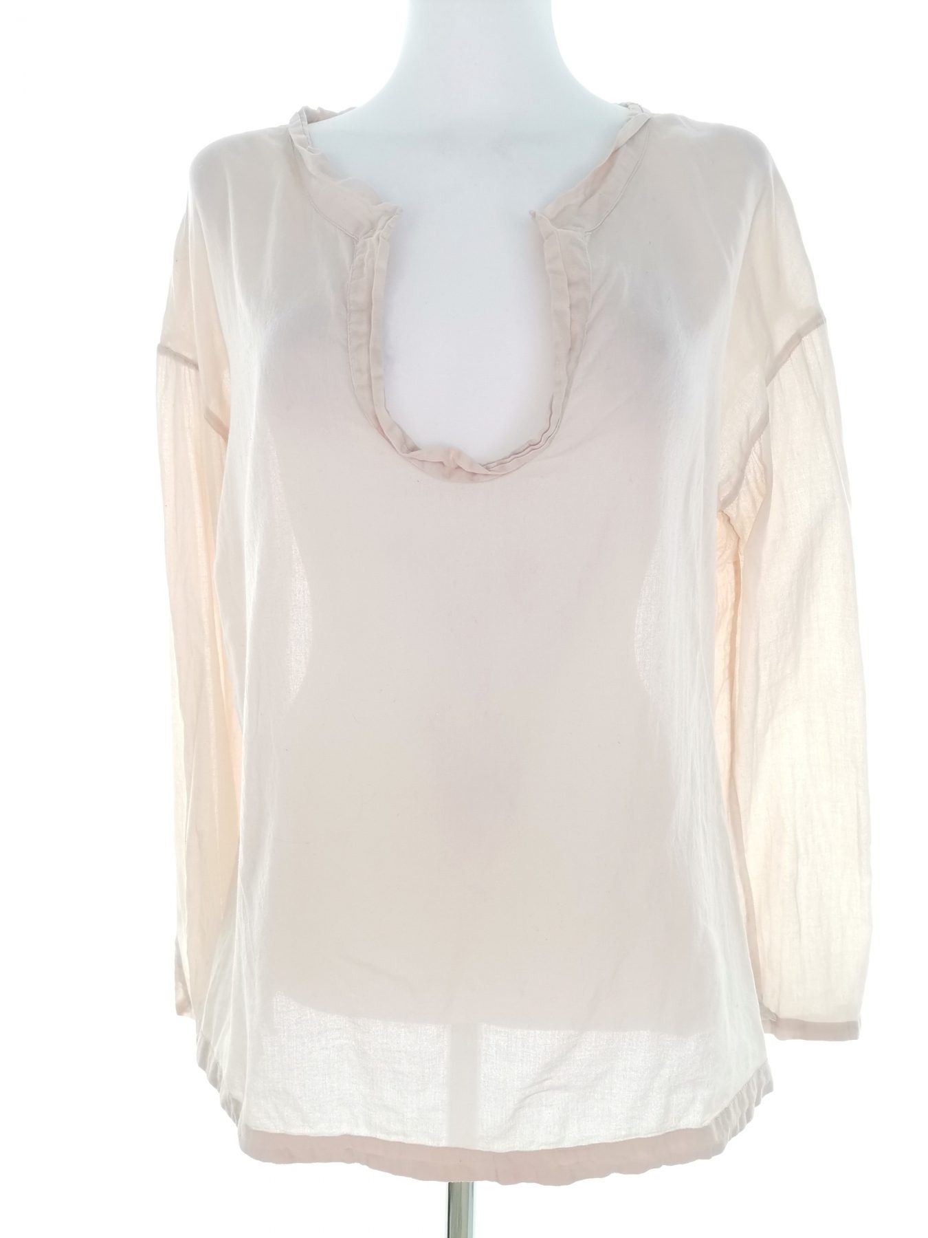 Hunkydory Stl M Färg Beige Split Crew Neck Blus Långärmad Material Bomull 100%