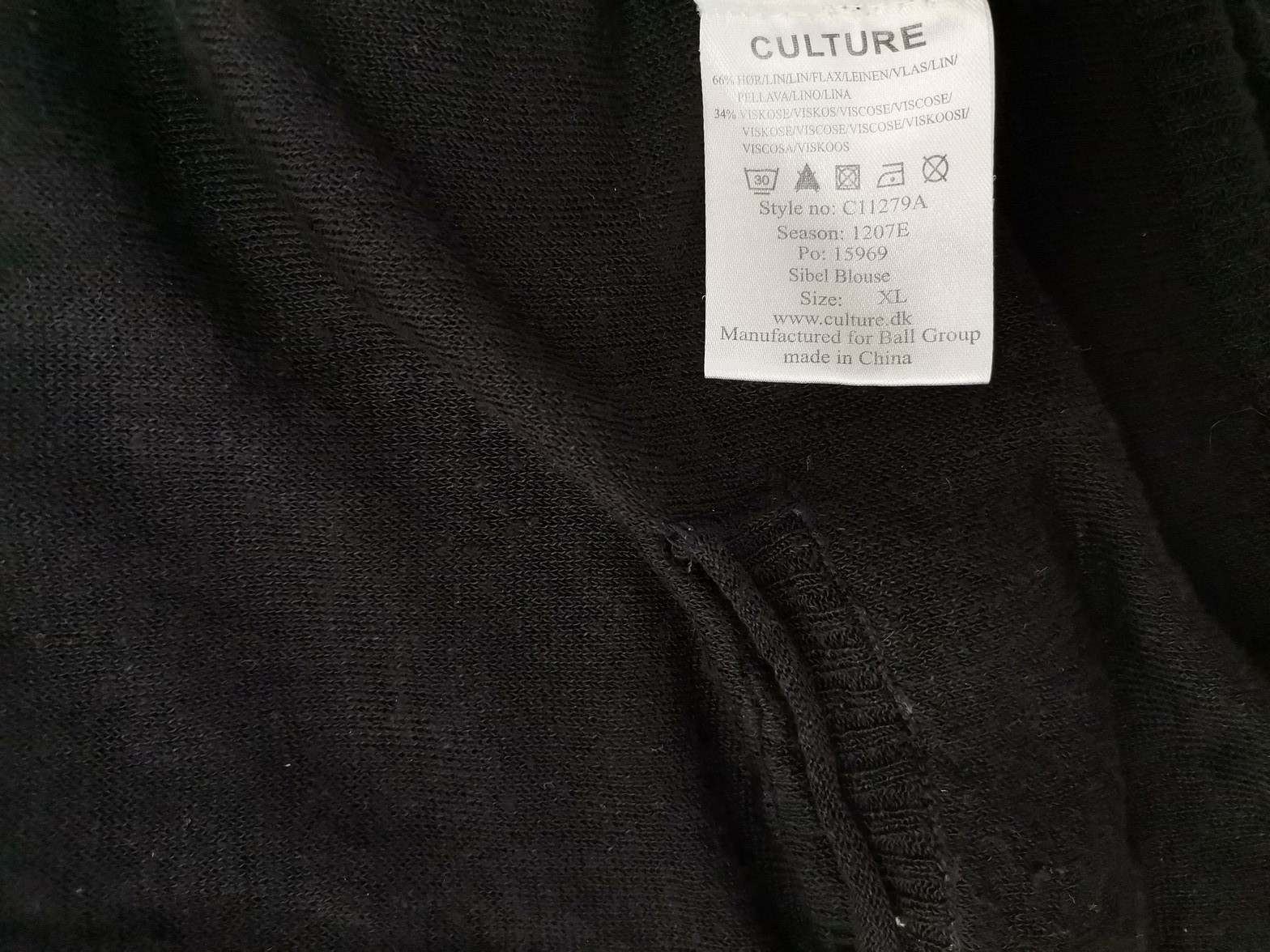 Culture Stl XL Färg Svart U-ringning Tunika blus Långärmad Material Lin