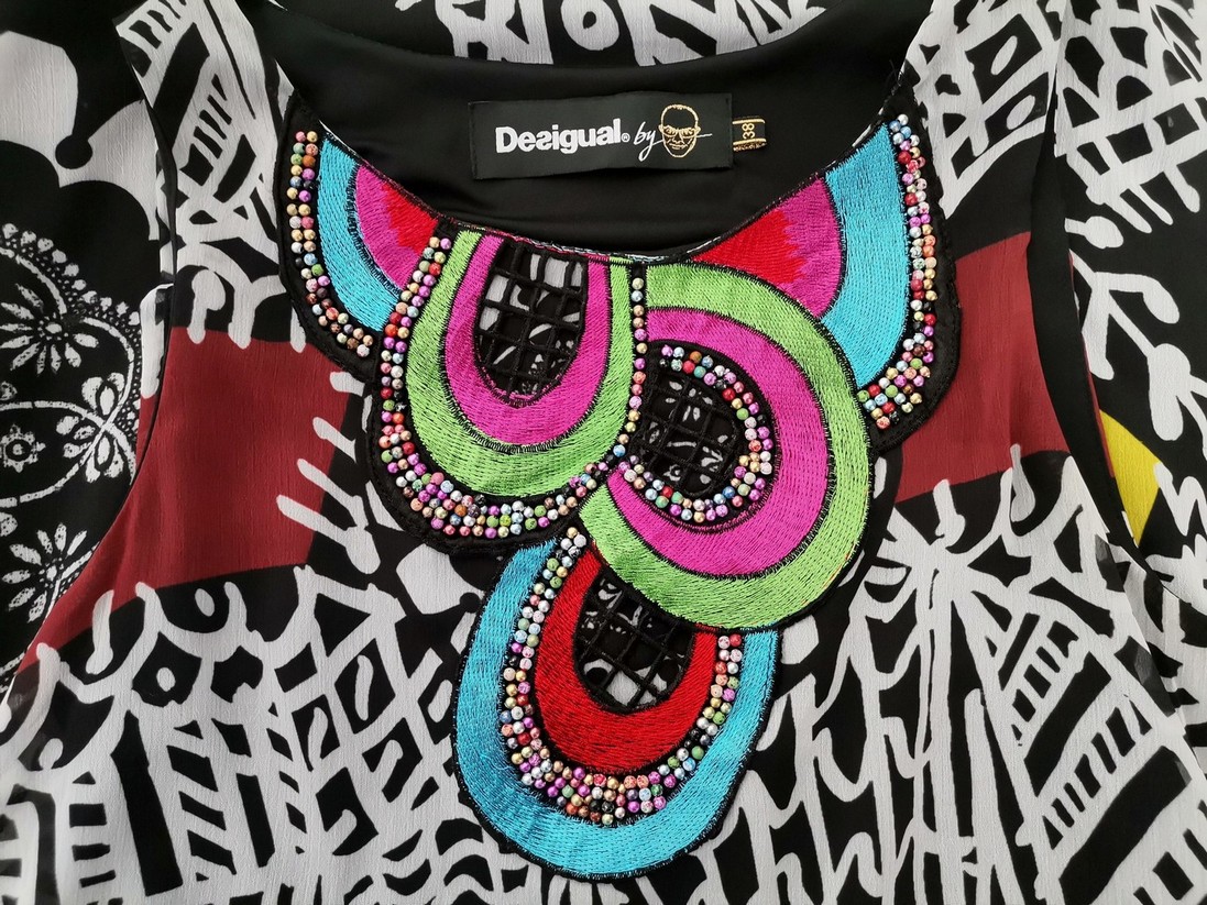 DESIGUAL Stl 38 Färg Svart Båtringning A-linje Klänning Ärmlös Knälängd