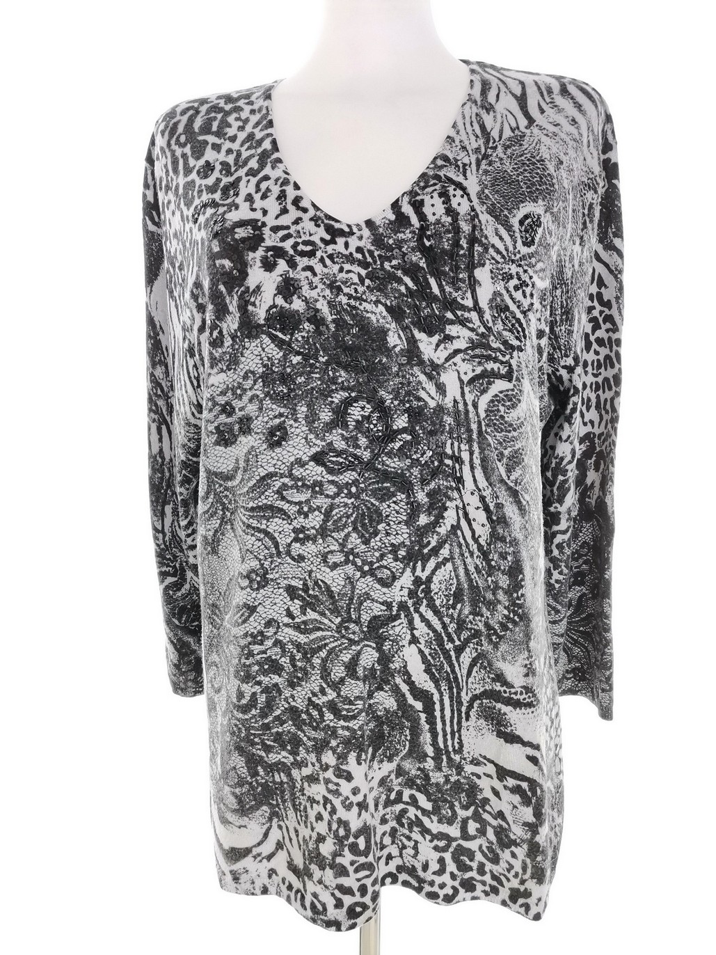 Gerry weber Stl 40 Färg Svart Djurtryck Rund urringning Tunika blus ärm 3/4