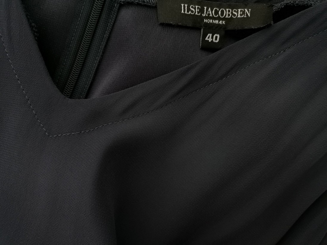 Ilse Jacobsen Stl 40 Färg Marinblå V-ringning Maxi Klänning ärm 3/4 Lång Material Rayon 100%