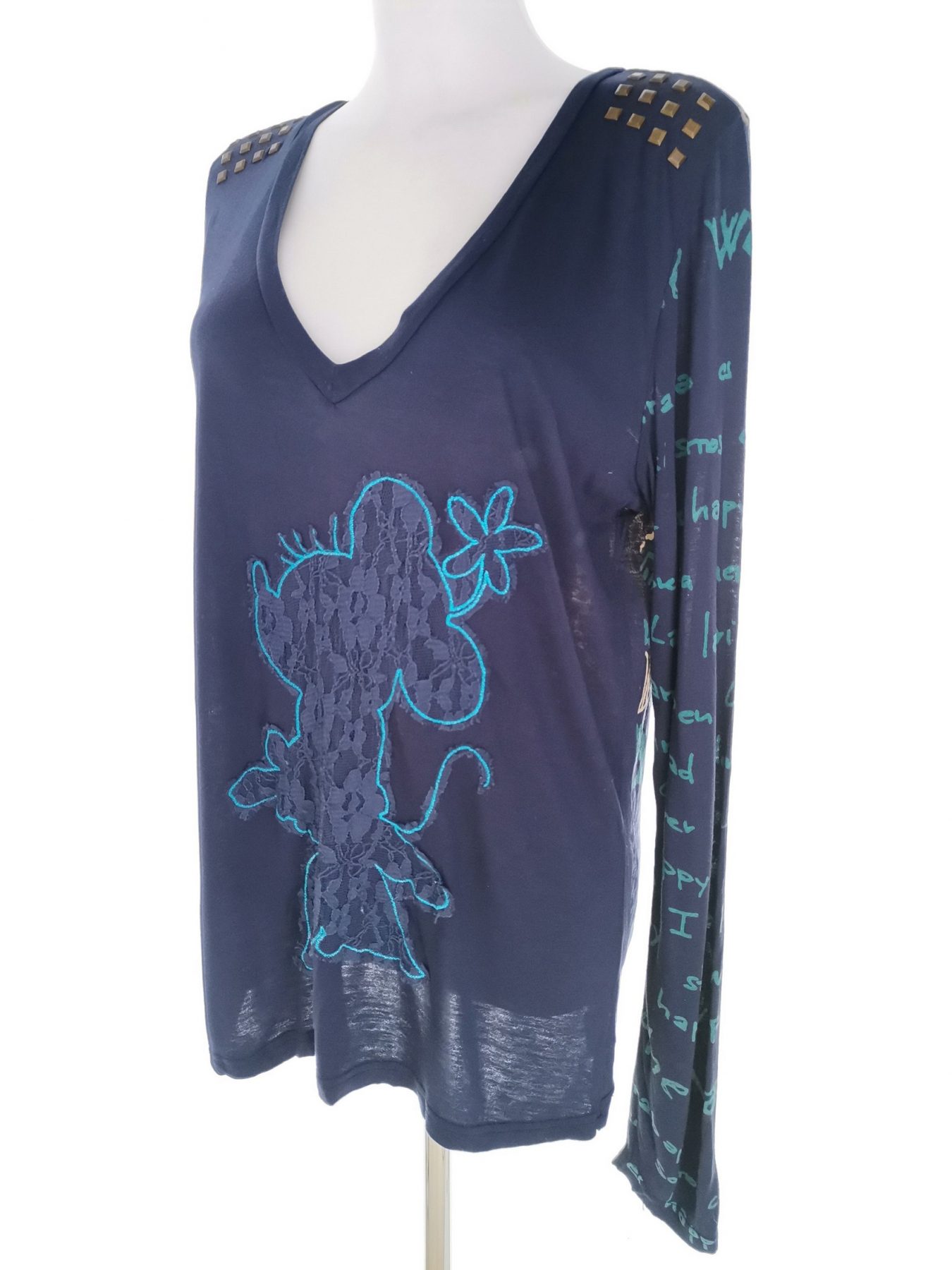 DESIGUAL Stl XL Färg Marinblå V-ringning Tunika blus Långärmad Material Viskos 100%