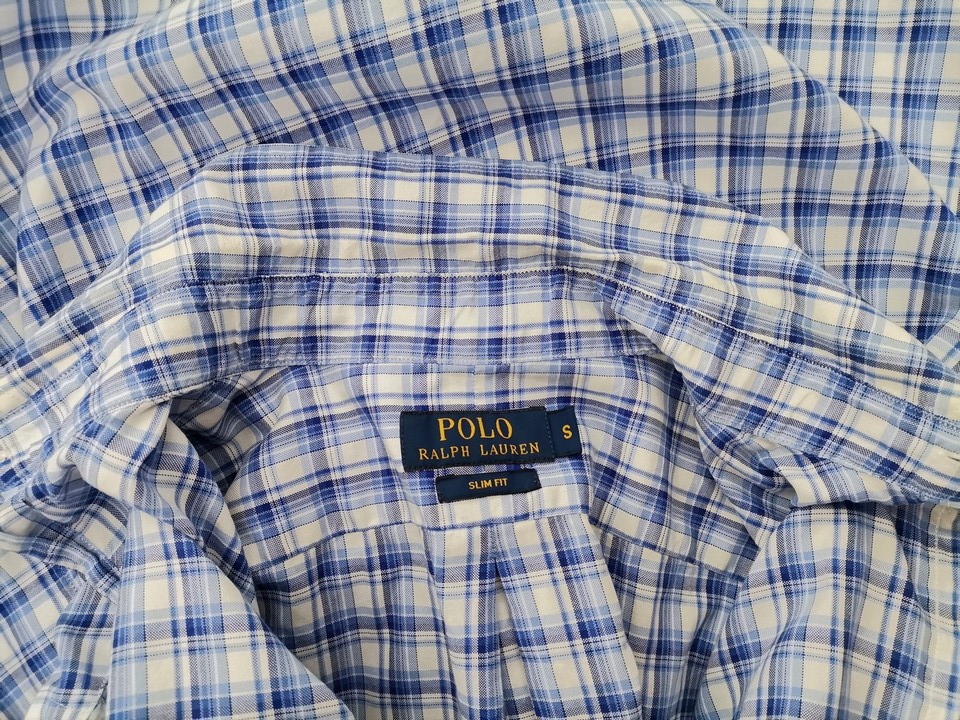 Polo Ralph Lauren Stl S Färg Blå Rutigt Krage Herr skjorta, casual Långärmad Material Bomull 100%