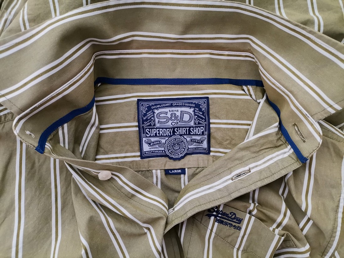 Superdry Stl L Färg Khaki Ränder Krage Herr skjorta, casual Långärmad Material Bomull 100%