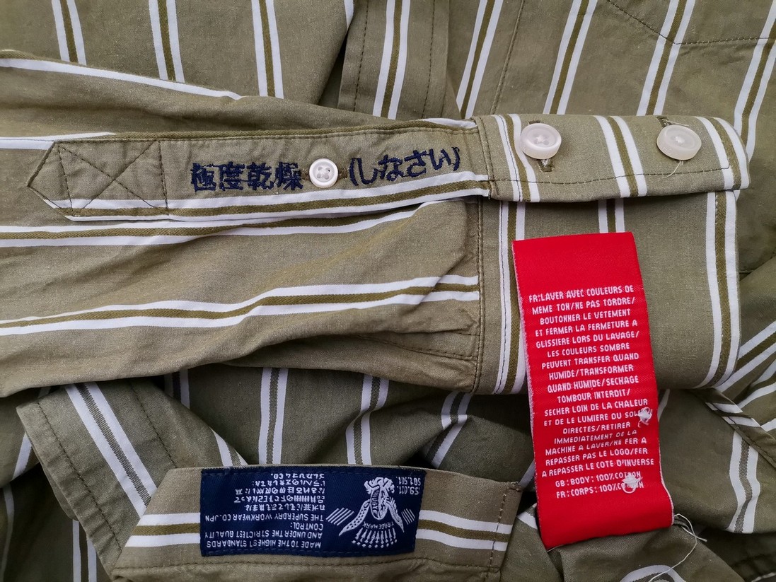 Superdry Stl L Färg Khaki Ränder Krage Herr skjorta, casual Långärmad Material Bomull 100%