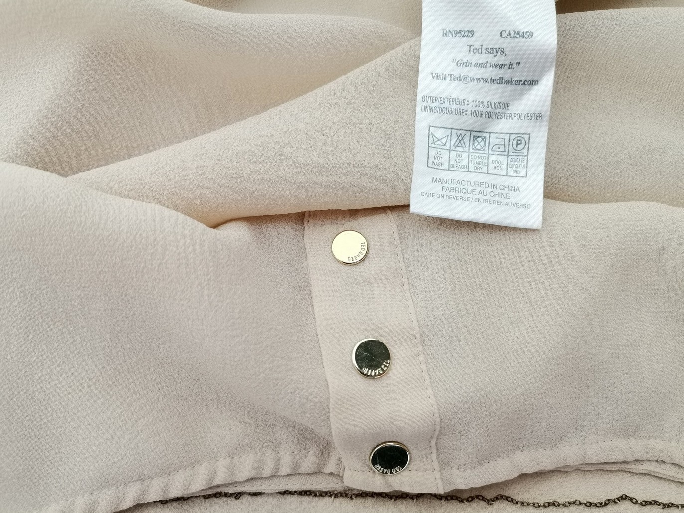 Ted Baker Stl 3 (46) Färg Beige Ränder Rund urringning Tunika blus Kortärmad Material Siden 100%