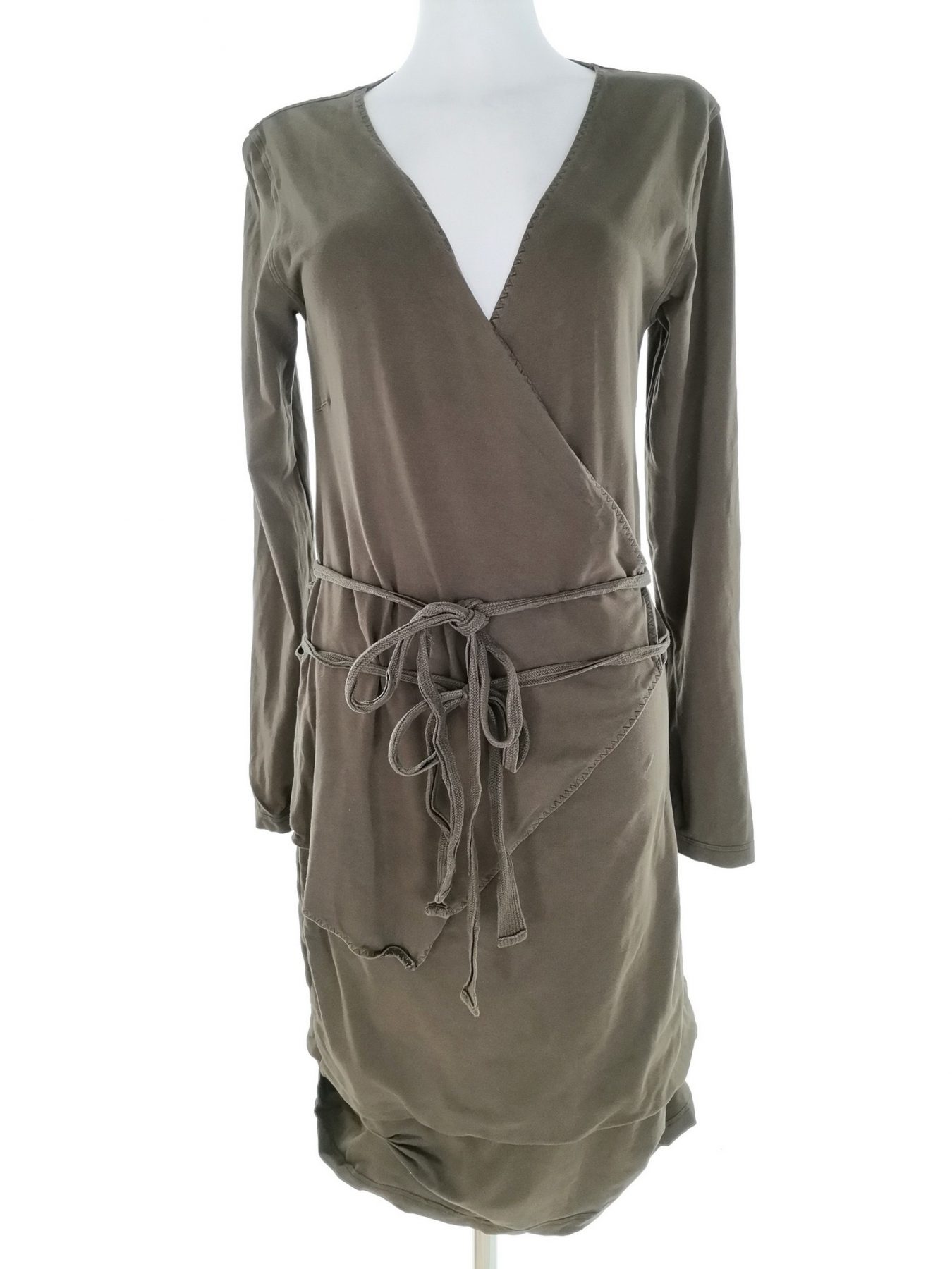 Hunkydory Stl L Färg Khaki V-ringning Omlott Klänning Långärmad Midi Material Bomull