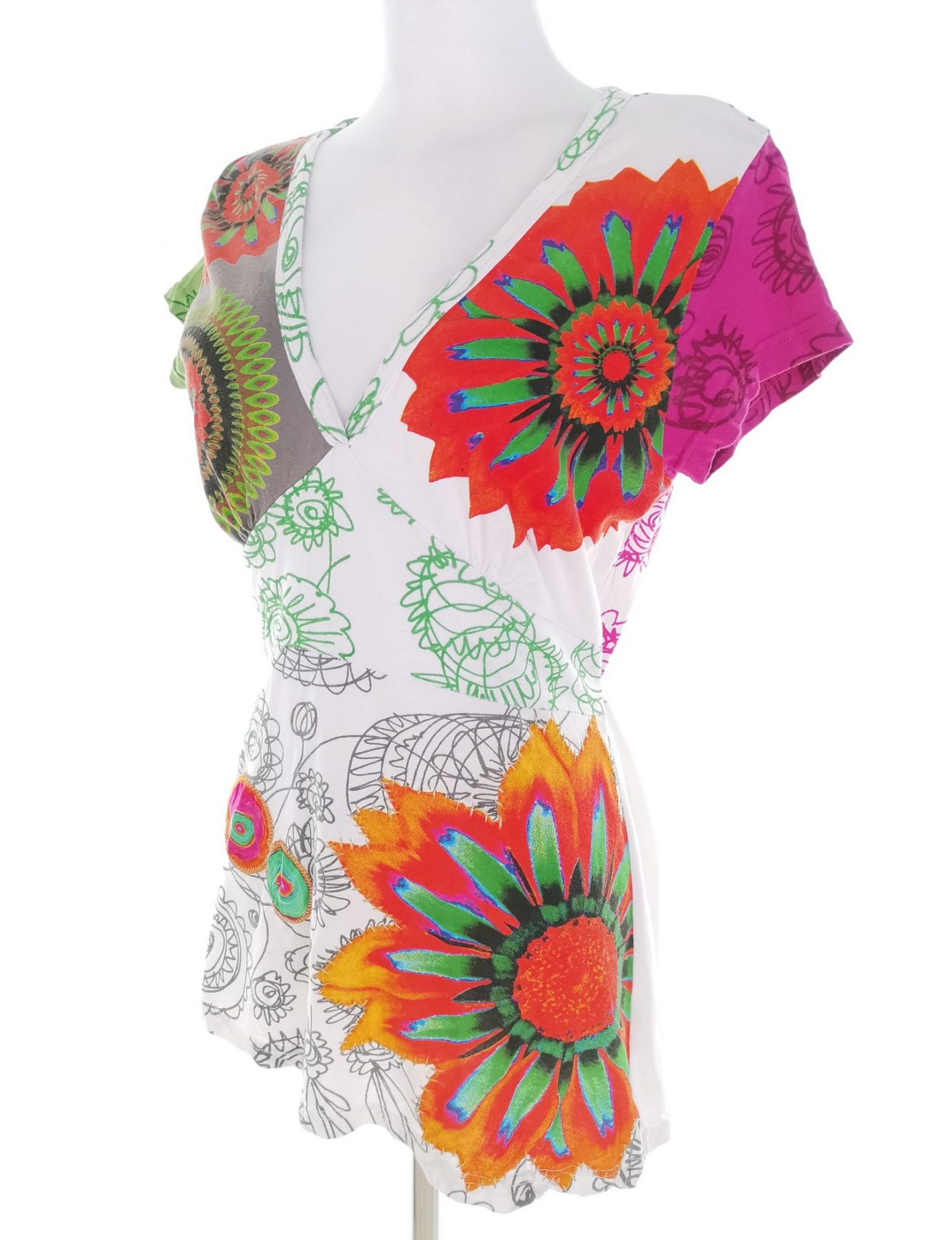 DESIGUAL Stl XL Färg Vit V-ringning Blus Kortärmad Material Bomull 100%