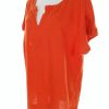 Paul Costelloe Stl 44/46 Färg Orange Split Crew Neck Blus Kortärmad Material Lin 100%