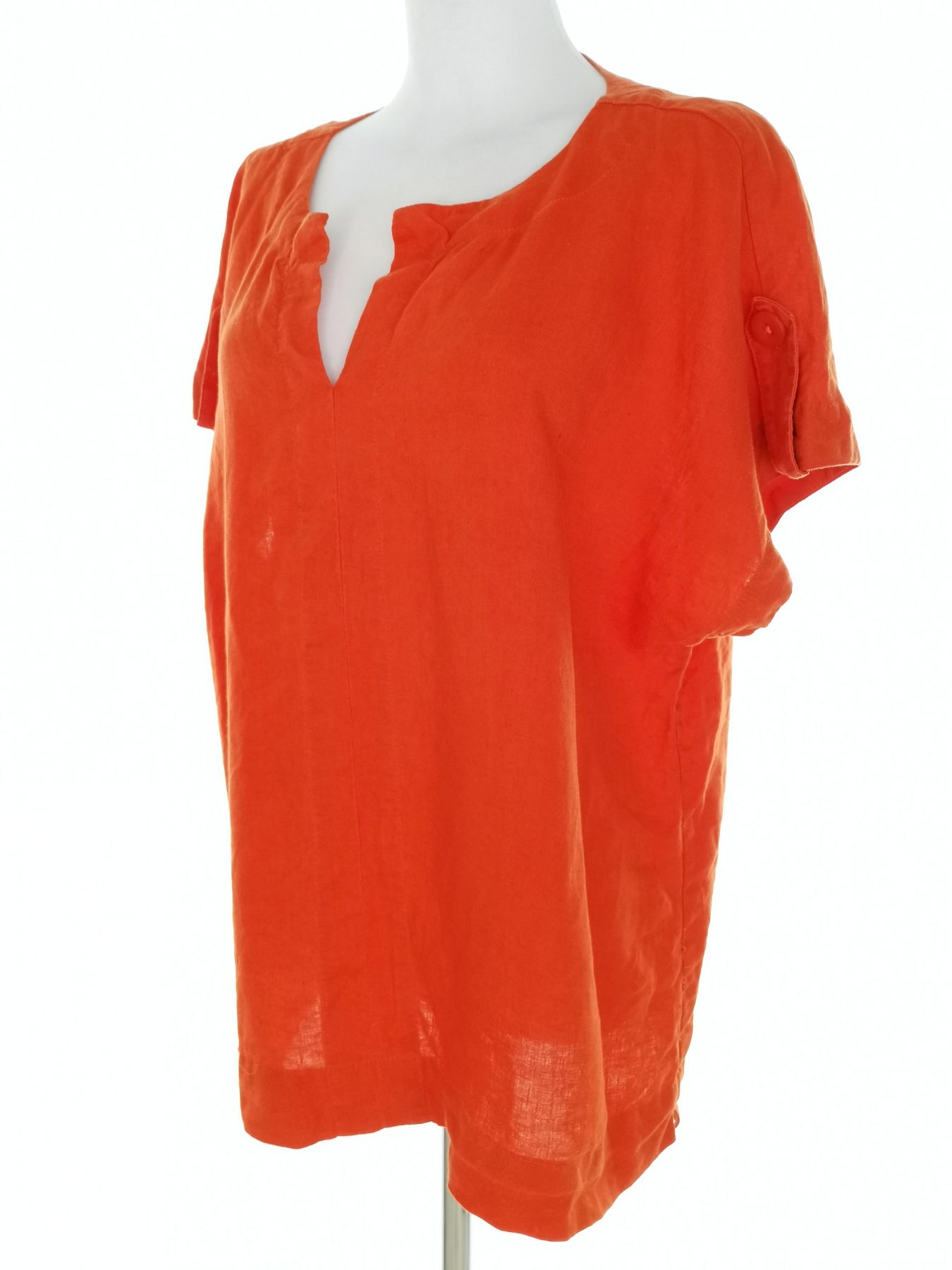 Paul Costelloe Stl 44/46 Färg Orange Split Crew Neck Blus Kortärmad Material Lin 100%