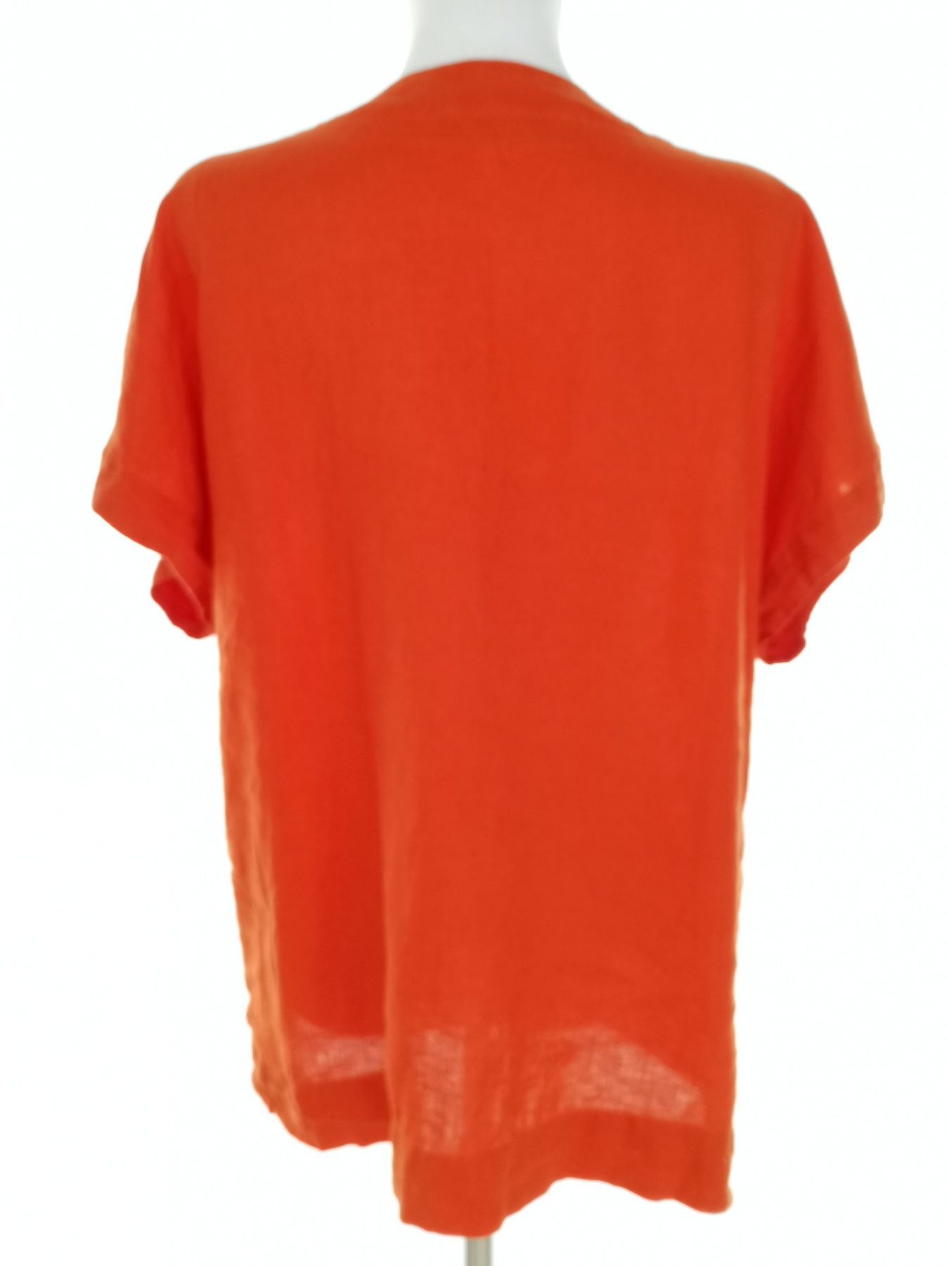 Paul Costelloe Stl 44/46 Färg Orange Split Crew Neck Blus Kortärmad Material Lin 100%