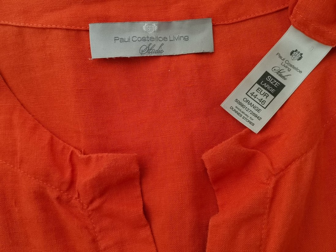 Paul Costelloe Stl 44/46 Färg Orange Split Crew Neck Blus Kortärmad Material Lin 100%