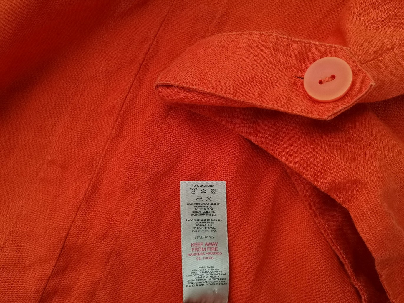 Paul Costelloe Stl 44/46 Färg Orange Split Crew Neck Blus Kortärmad Material Lin 100%