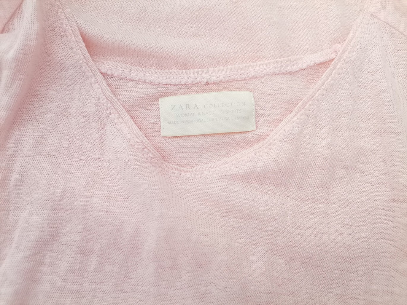 Zara Stl L Färg Rosa U-ringning Blus Kortärmad Material Lin 100%