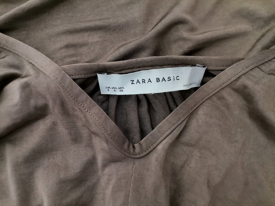 ZARA BASIC Stl S Färg Brun V-ringning Kroppsnära Klänning ärm 3/4 Kort