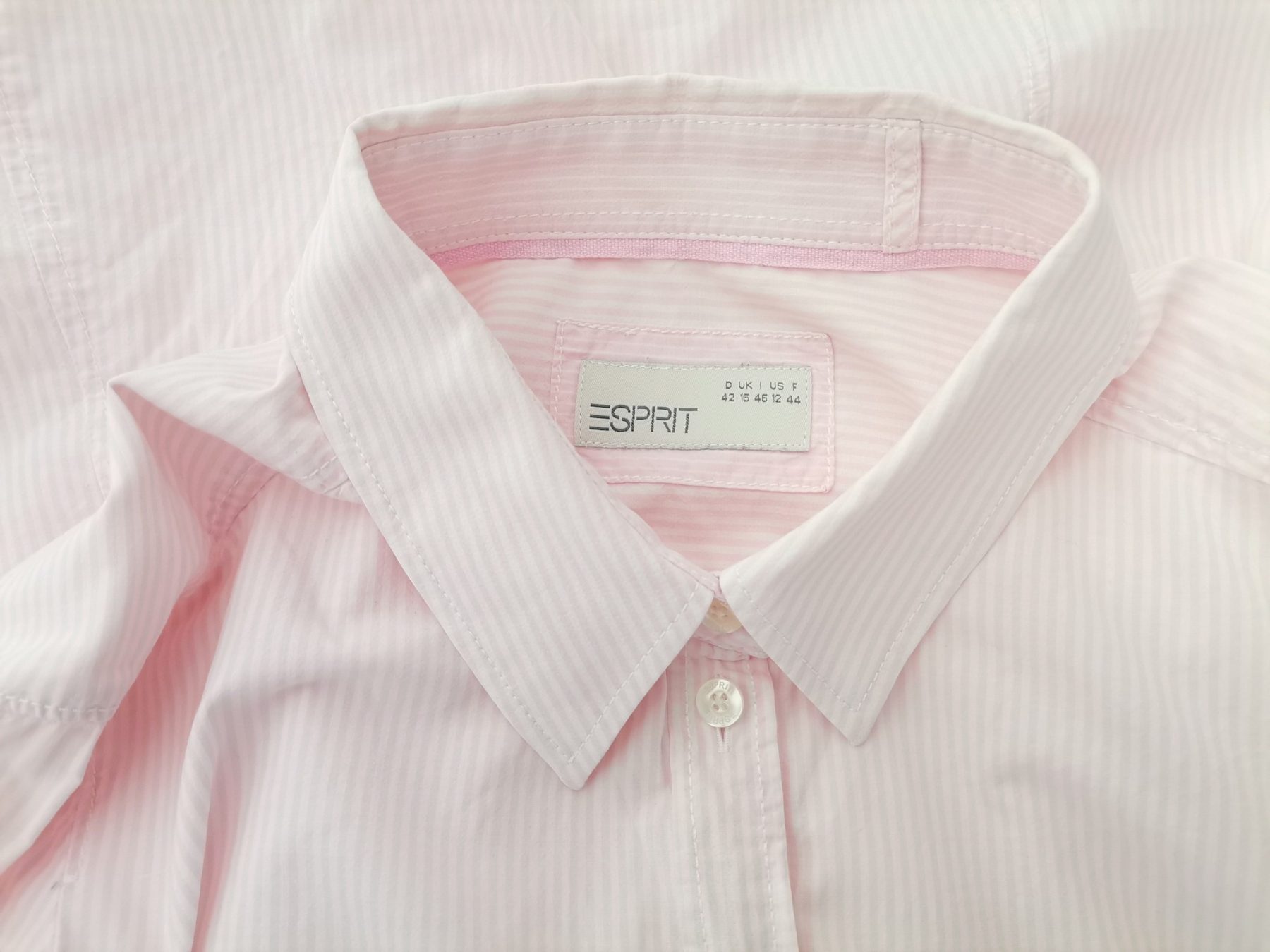 Esprit Stl 42 Färg Rosa Ränder Krage Knäppt Skjort Blus Långärmad