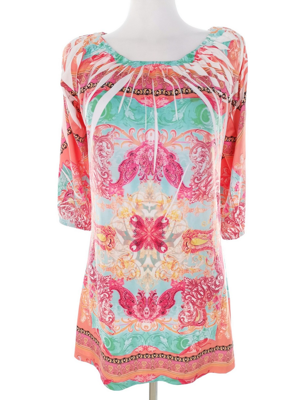 Izabel London Stl 8 (42) Färg Orange Damast Paisley Båtringning Tunika blus ärm 3/4