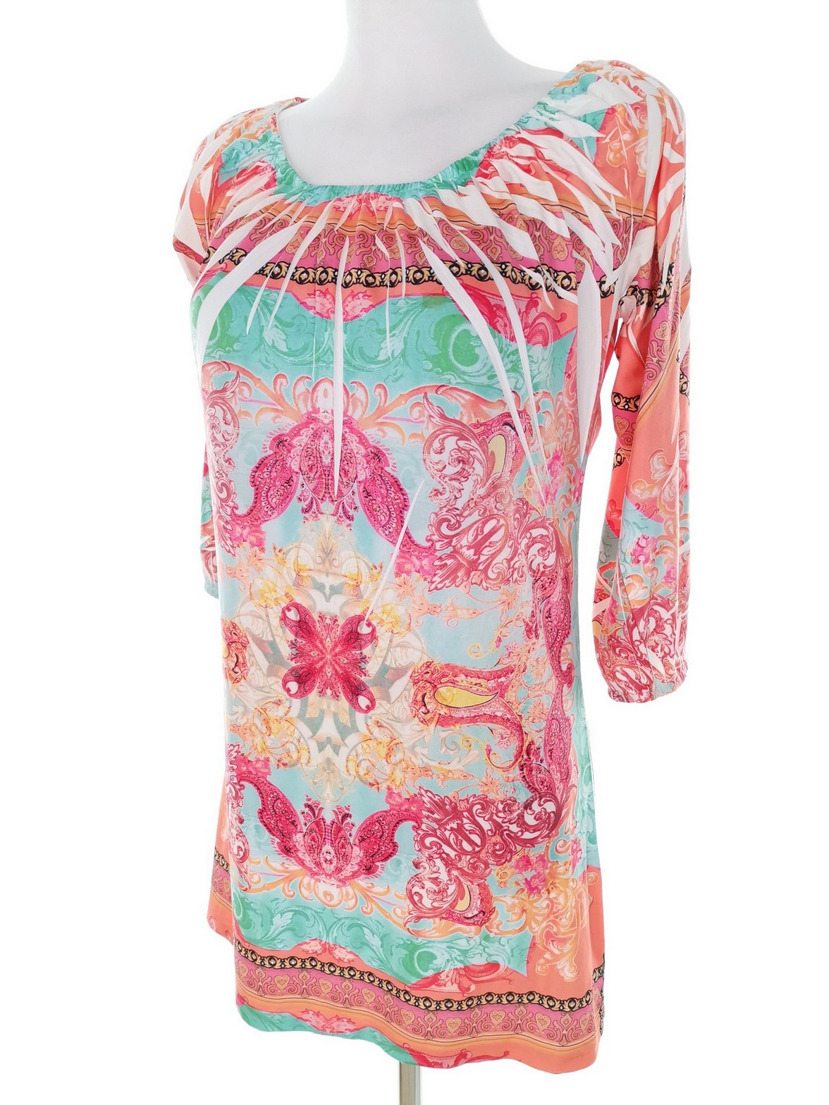 Izabel London Stl 8 (42) Färg Orange Damast Paisley Båtringning Tunika blus ärm 3/4