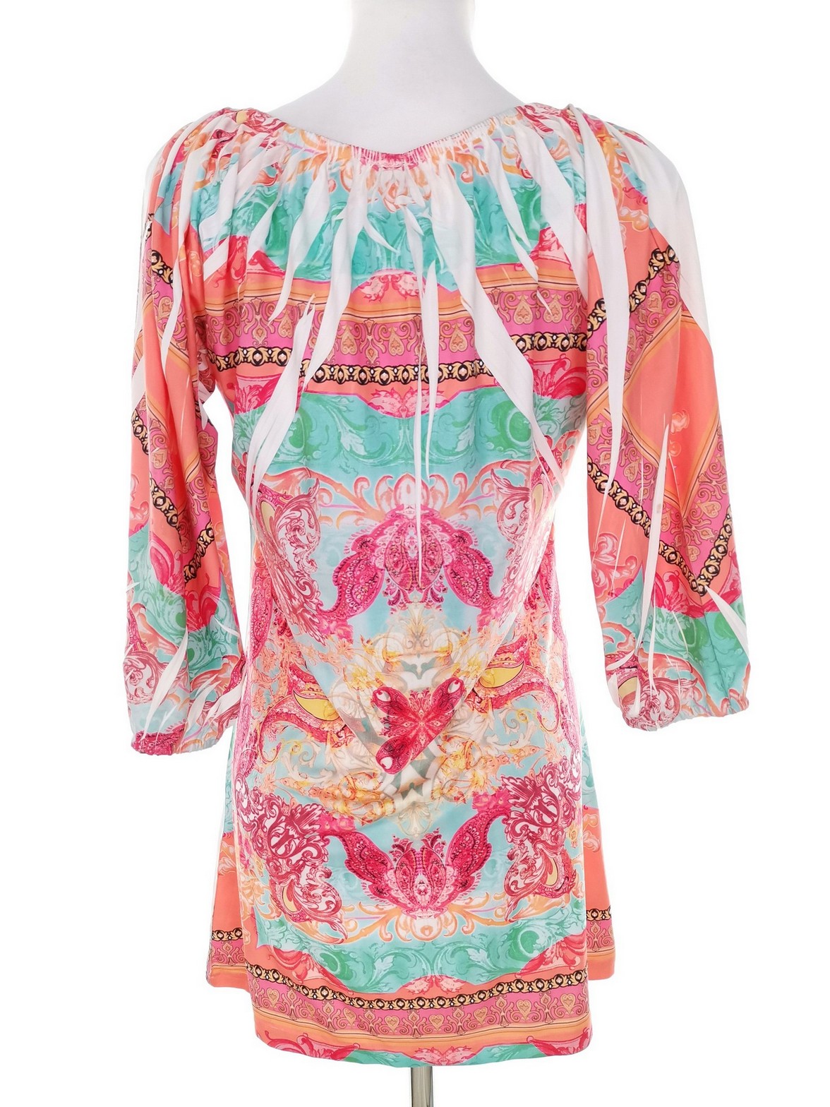 Izabel London Stl 8 (42) Färg Orange Damast Paisley Båtringning Tunika blus ärm 3/4