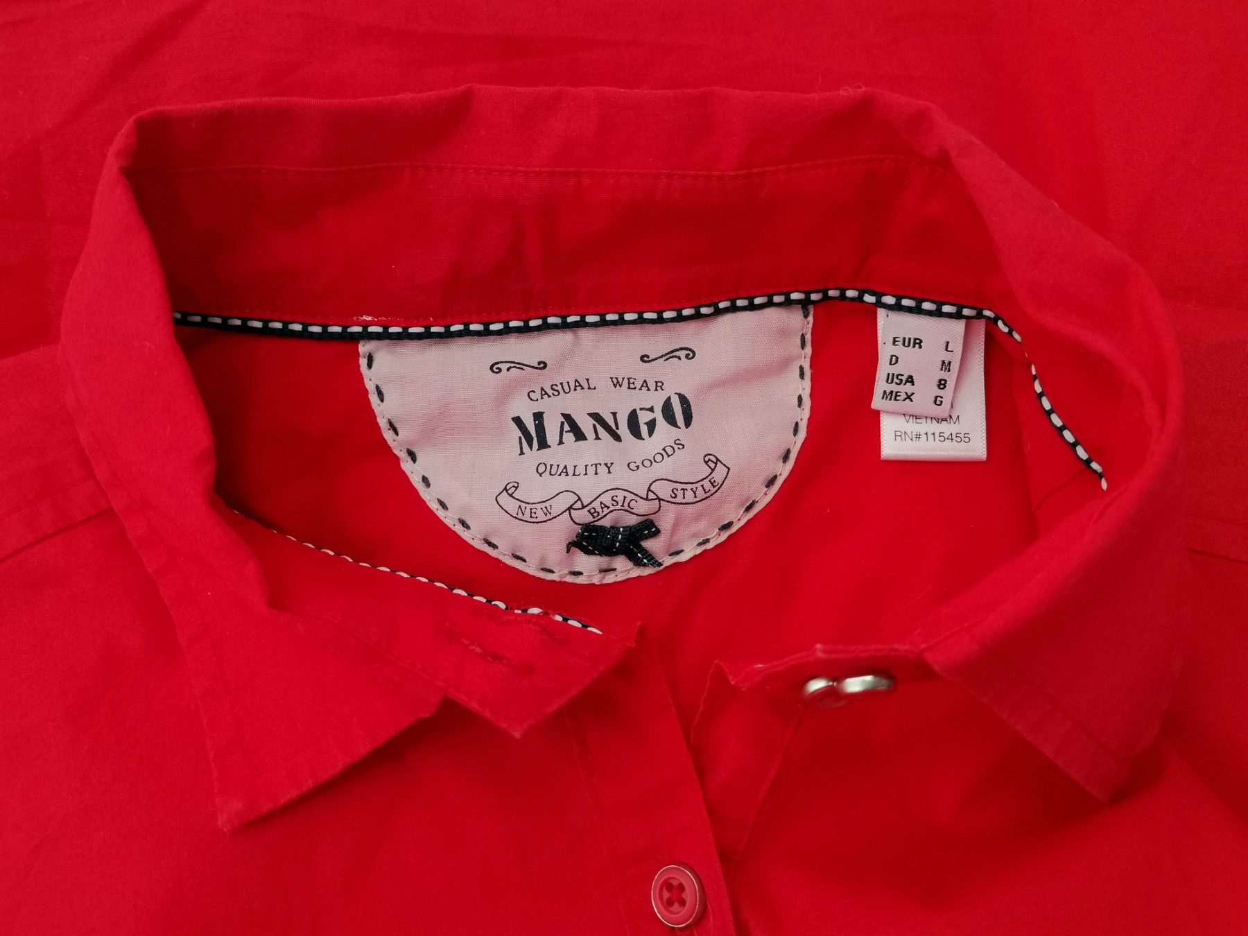 Mango Stl L Färg Röd Krage Knäppt Skjort Blus Kortärmad Material Bomull