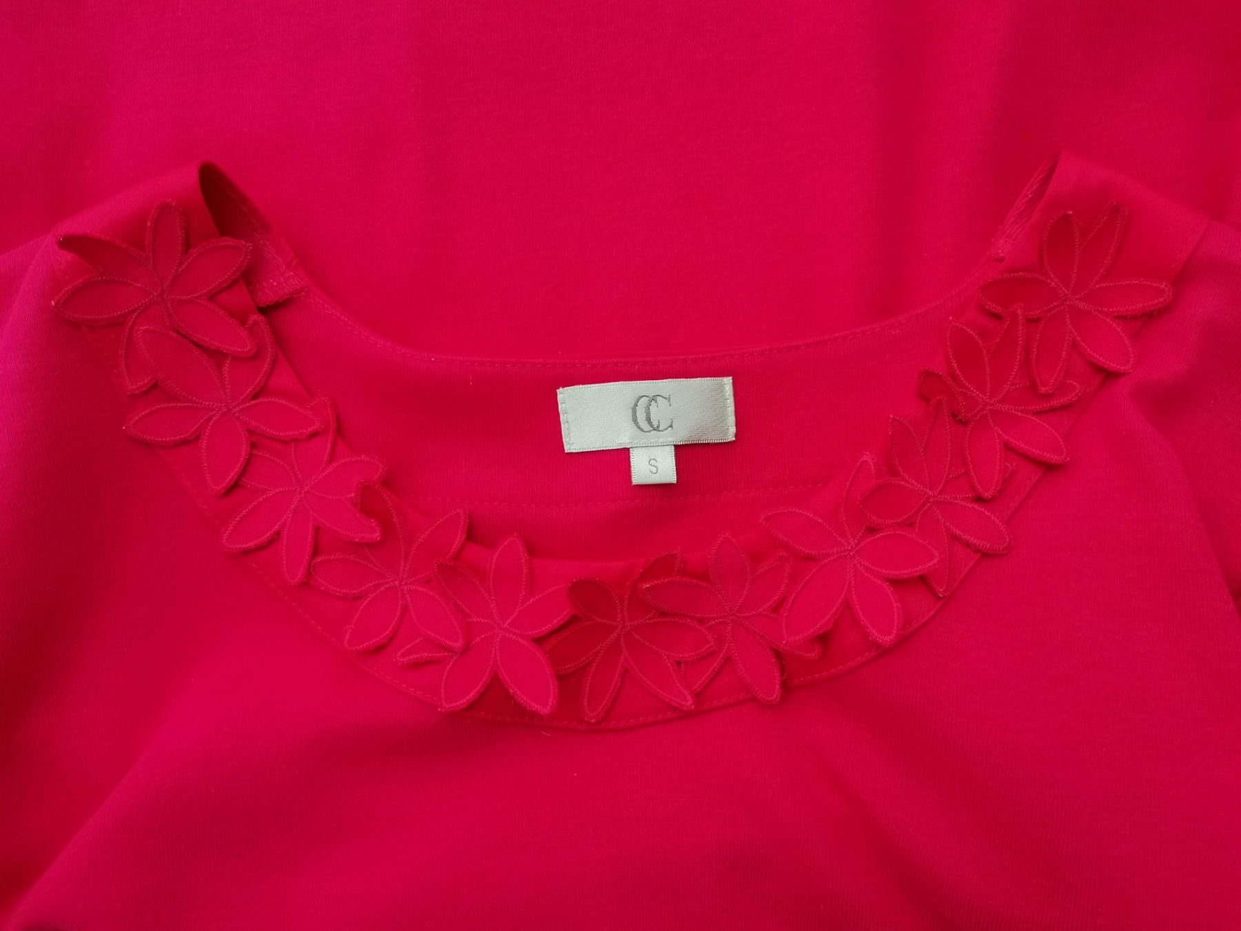 CC Stl S Färg Fuchsia Rund urringning Blus ärm 3/4 Material Bomull 100%