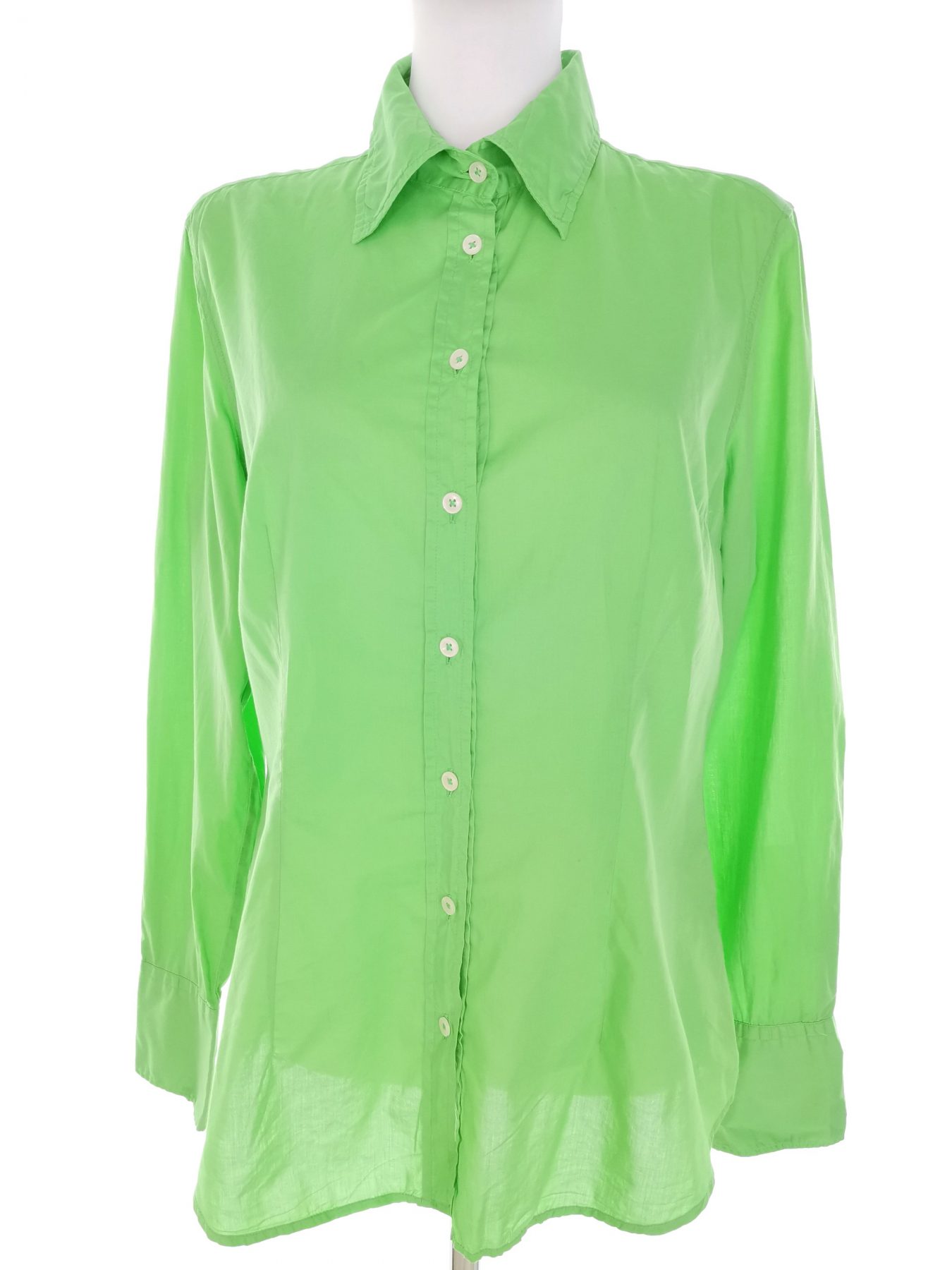 0039 ITALY Stl M Färg Grön Krage Knäppt Skjort Blus Långärmad Material Bomull 100%